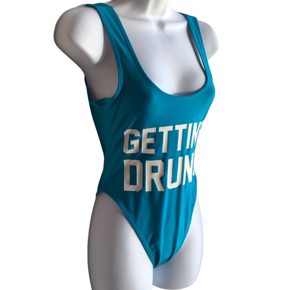 Private Party "Getting Drunk" Blue One Piece Swim Suit size S/M - Picture 3 of 9